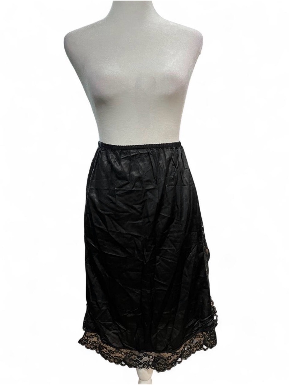 Vintage 70s Black Lace Hem Half Slip Skirt